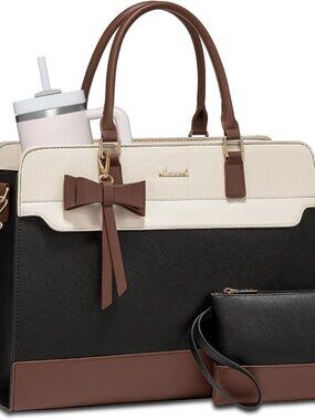 LOVEVOOK Laptop Tote Bag for Women, Leather Work Bag Waterproof Business Purse